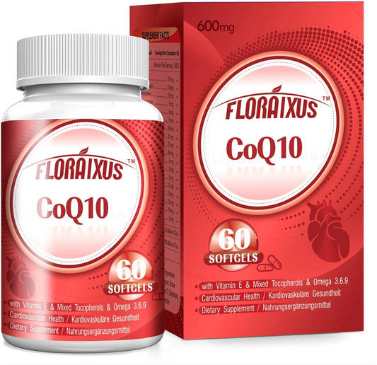 Floraixus CoQ10 600mg Softgels Reduced Form Enhanced with Vitamin E & Omega 3 6 9